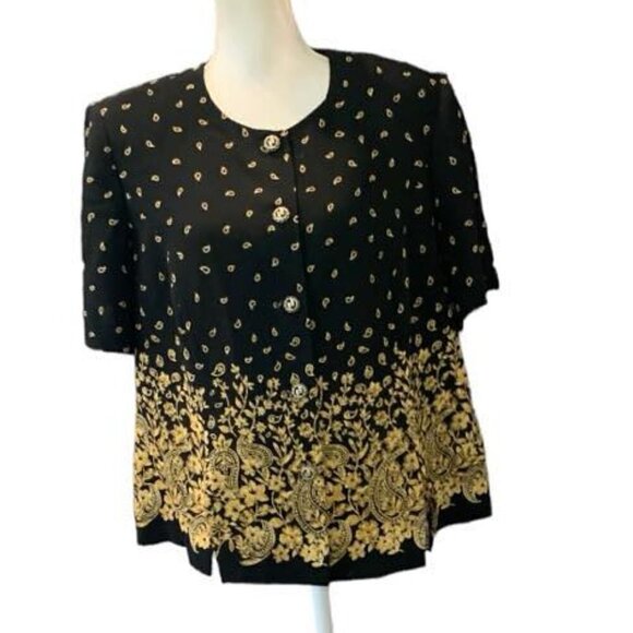 🔥🔥SALE🔥🔥Leslie Fay Vintage Short Sleeve Button Down Blouse - Picture 1 of 2